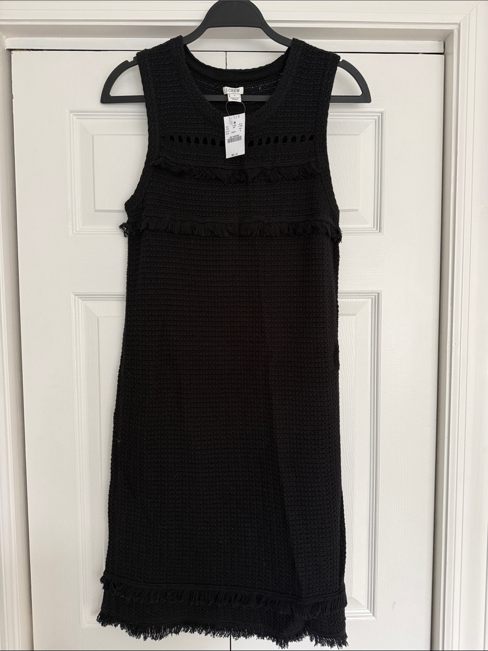 J. Crew Black Sleeveless Fringe Knit Shift Dress NWT